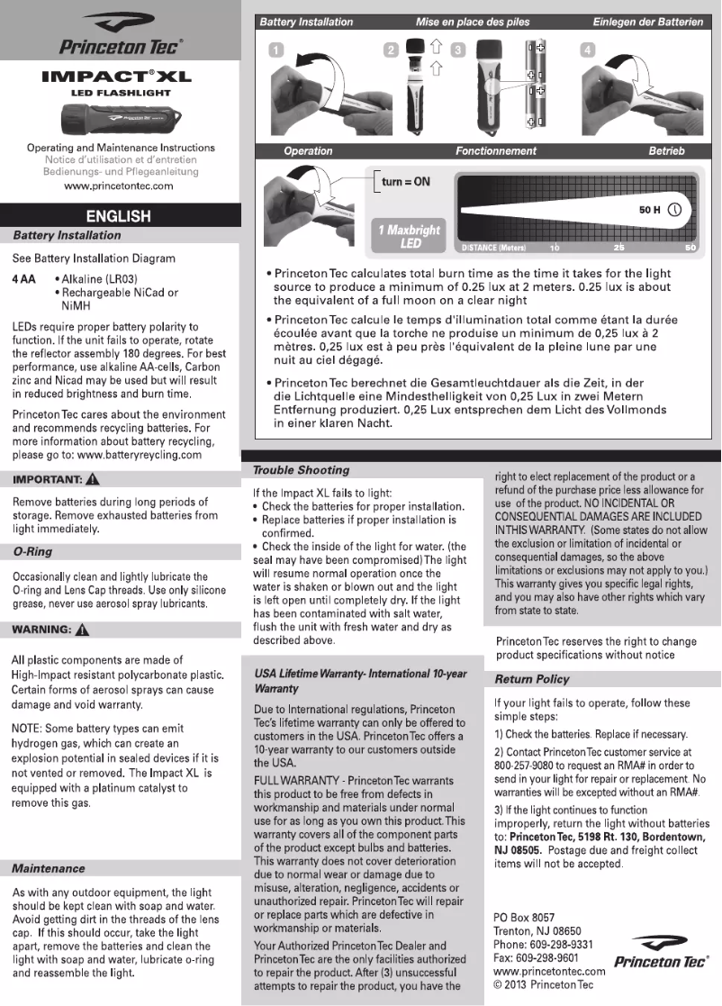 Imagen de la primera página del manual del dispositivo Impact XL