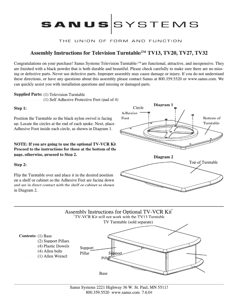 Página 1 del manual Manual de usuario Sanus TV-VCR