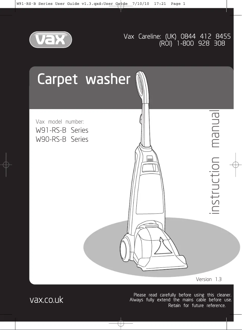 Página nº 1 - Manual de usuario Vax Rapide Spring Clean W91-RS-B-A