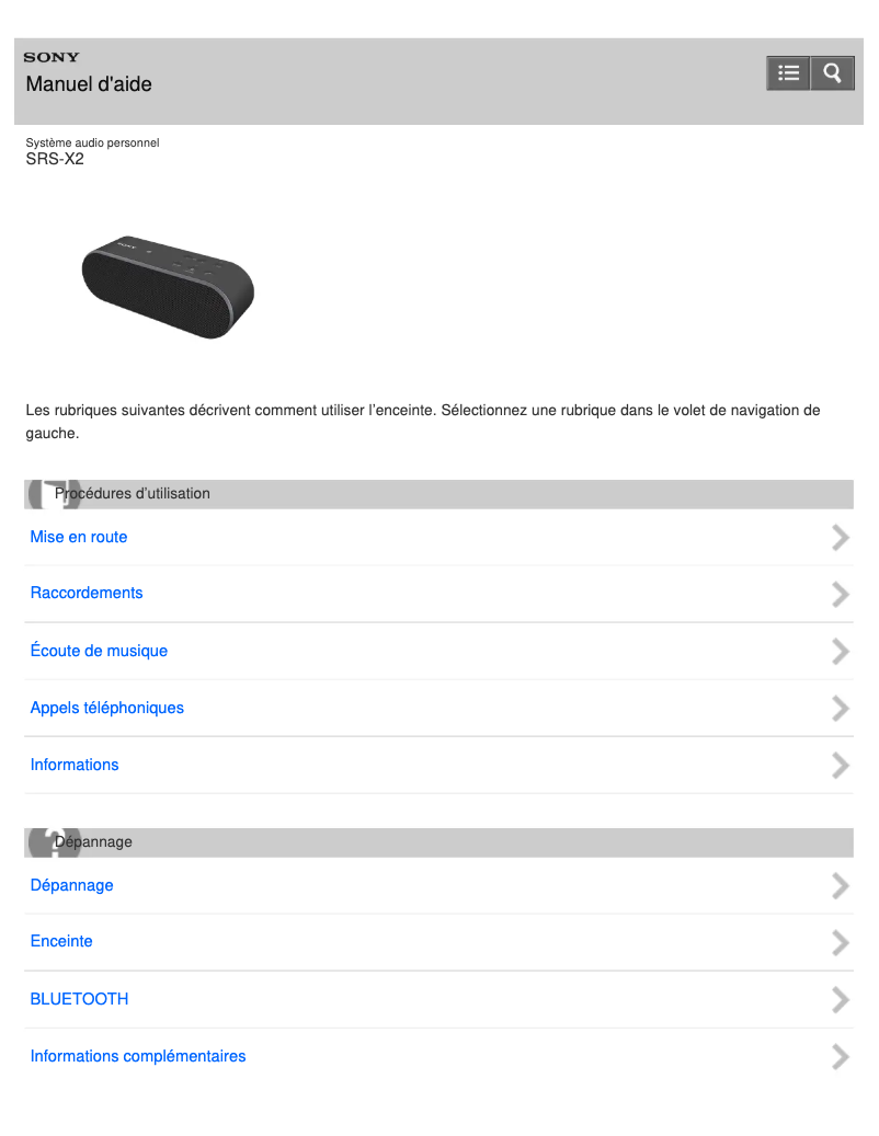 Imagen de la primera página del manual del dispositivo SRS-X2