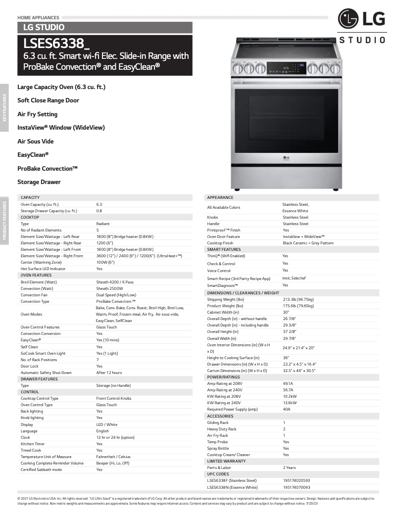 Página 1 del manual Ficha técnica LG STUDIO LSES6338N