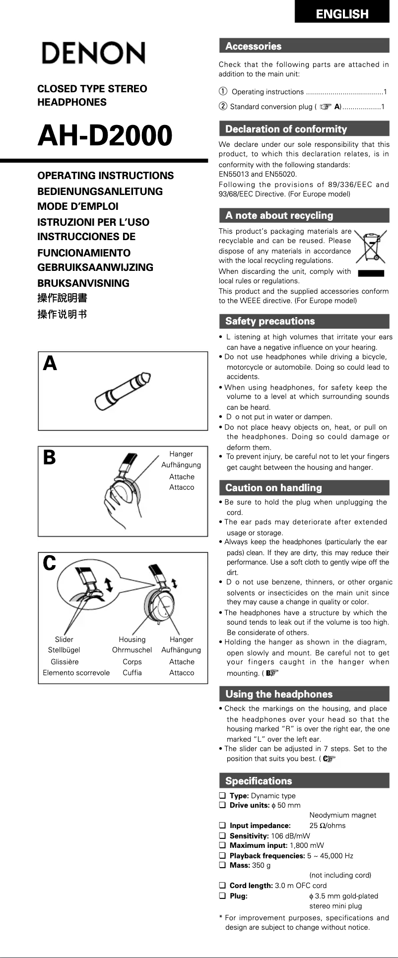 Página nº 1 - Manual de usuario Denon AH-D2000