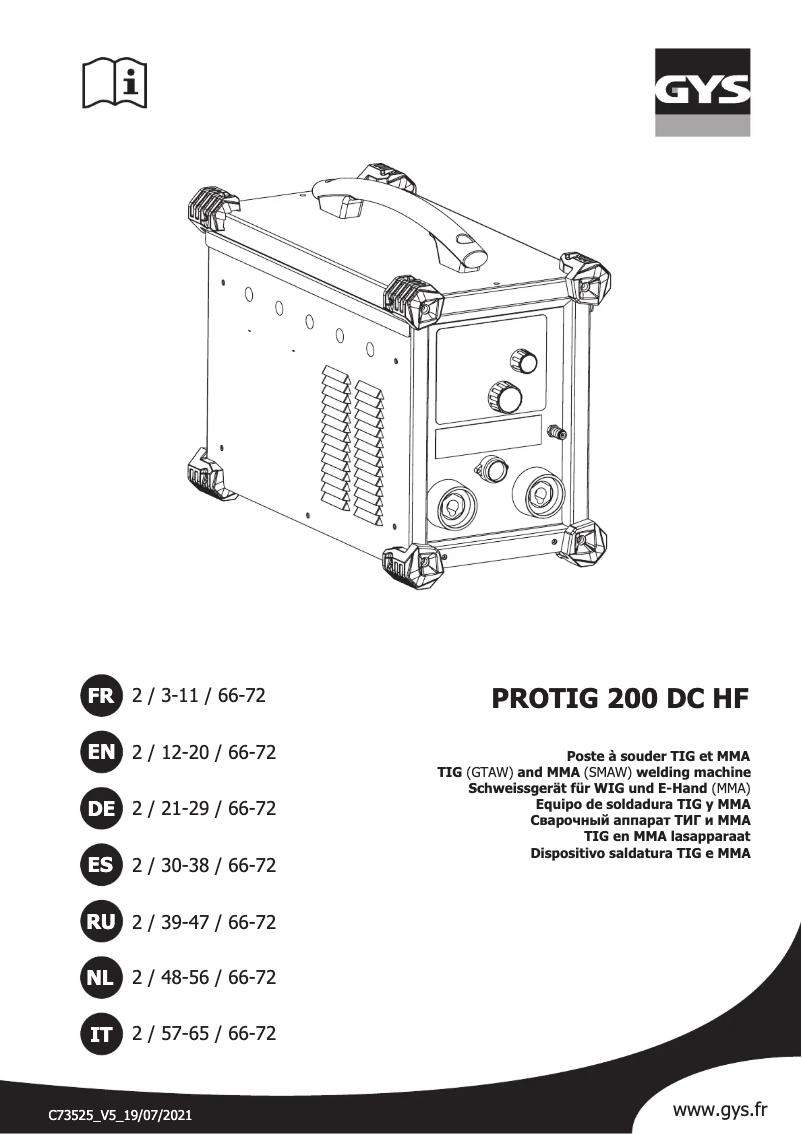 Imagen de la primera página del manual del dispositivo Protig 200 DC HF
