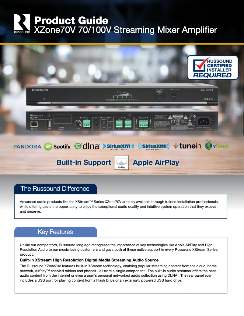 Página 1 del manual Folleto Russound XZone70V