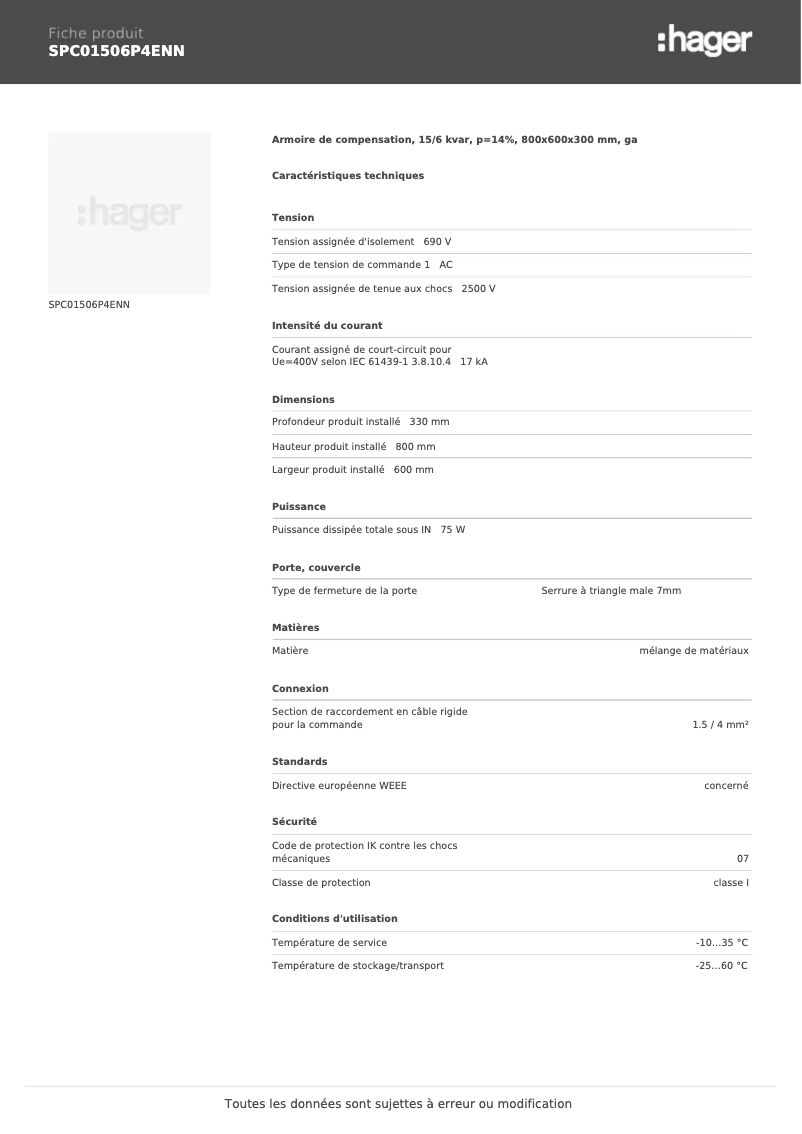 Imagen de la primera página del manual del dispositivo SPC01506P4ENN