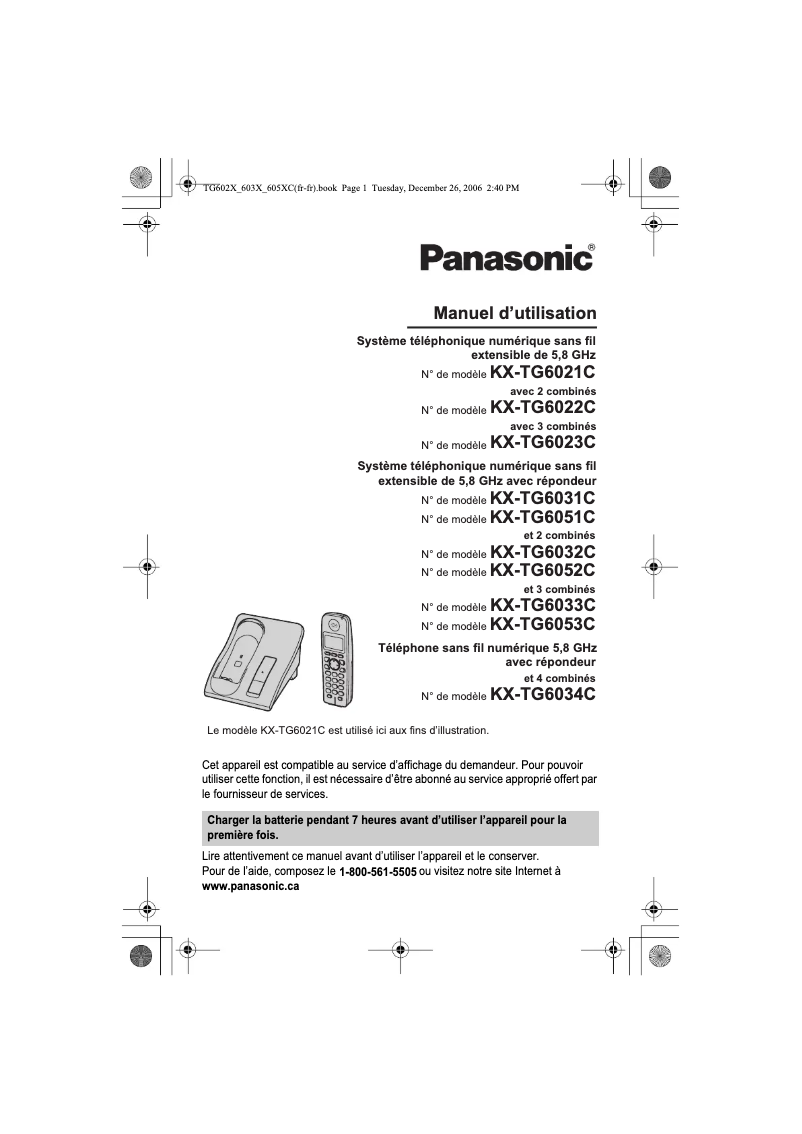 Imagen de la primera página del manual del dispositivo KX-TG6051