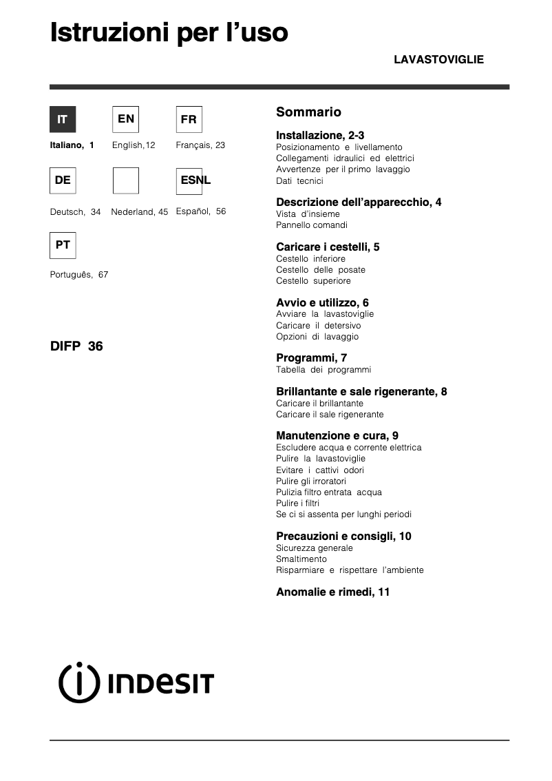 Imagen de la primera página del manual del dispositivo DIFP 36 A