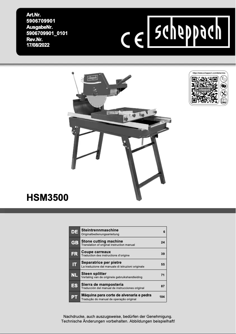 Página 1 del manual Manual de usuario Scheppach HSM3500