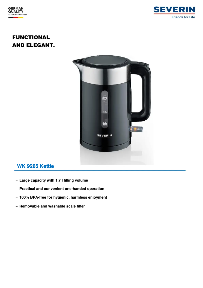 Página 1 del manual Ficha técnica Severin WK 9265