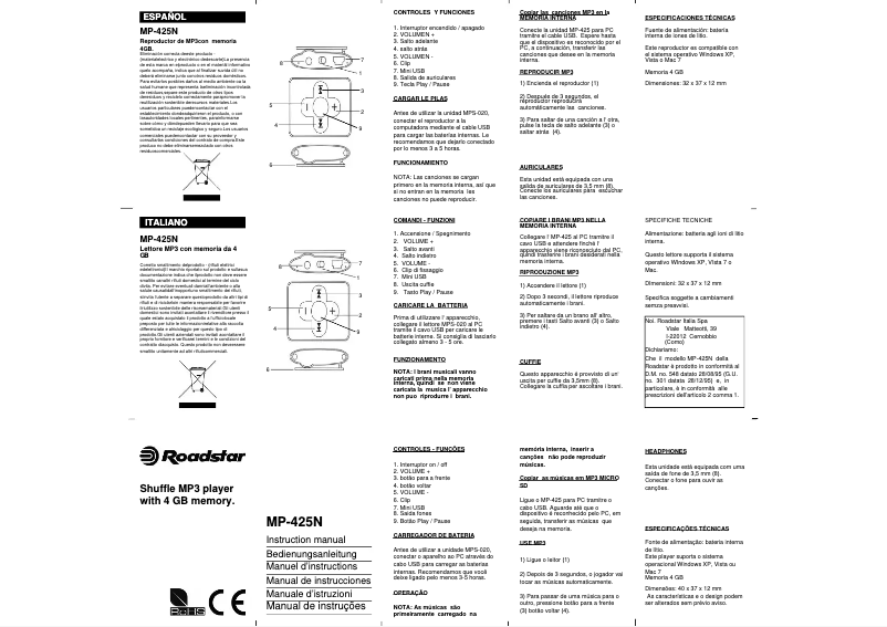 Página 1 del manual Manual de usuario Roadstar MP-425N