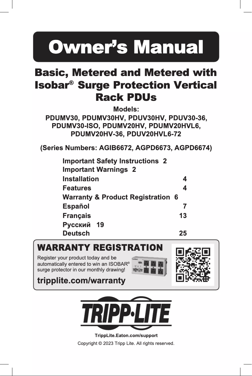 Imagen de la primera página del manual del dispositivo PDUMV20HV