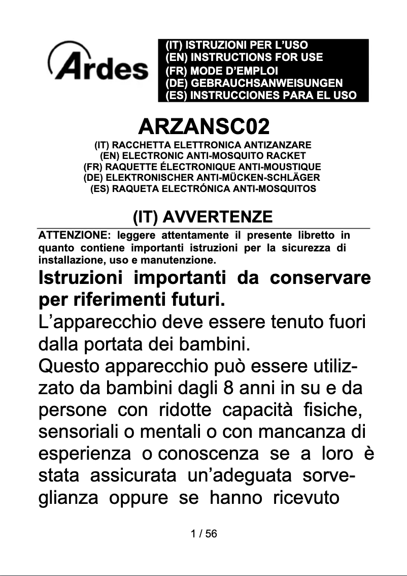 Imagen de la primera página del manual del dispositivo ARZANSC02