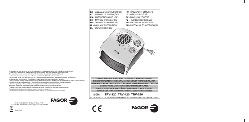 Imagen de la primera página del manual del dispositivo TRV-420