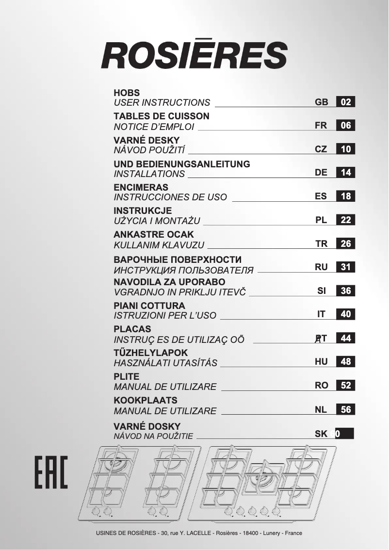 Página 1 del manual Manual de usuario Rosieres RVG74MBB/1