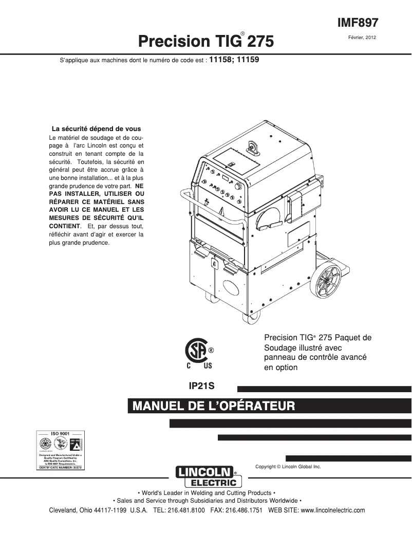 Imagen de la primera página del manual del dispositivo Precision TIG 275