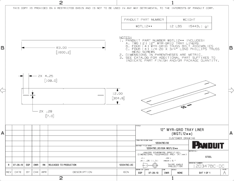 Página nº 1 - Dibujo técnico Panduit WGTL12PG