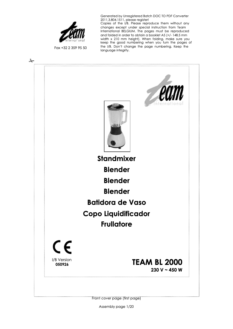 Página 1 del manual Manual de usuario Team BL 2000