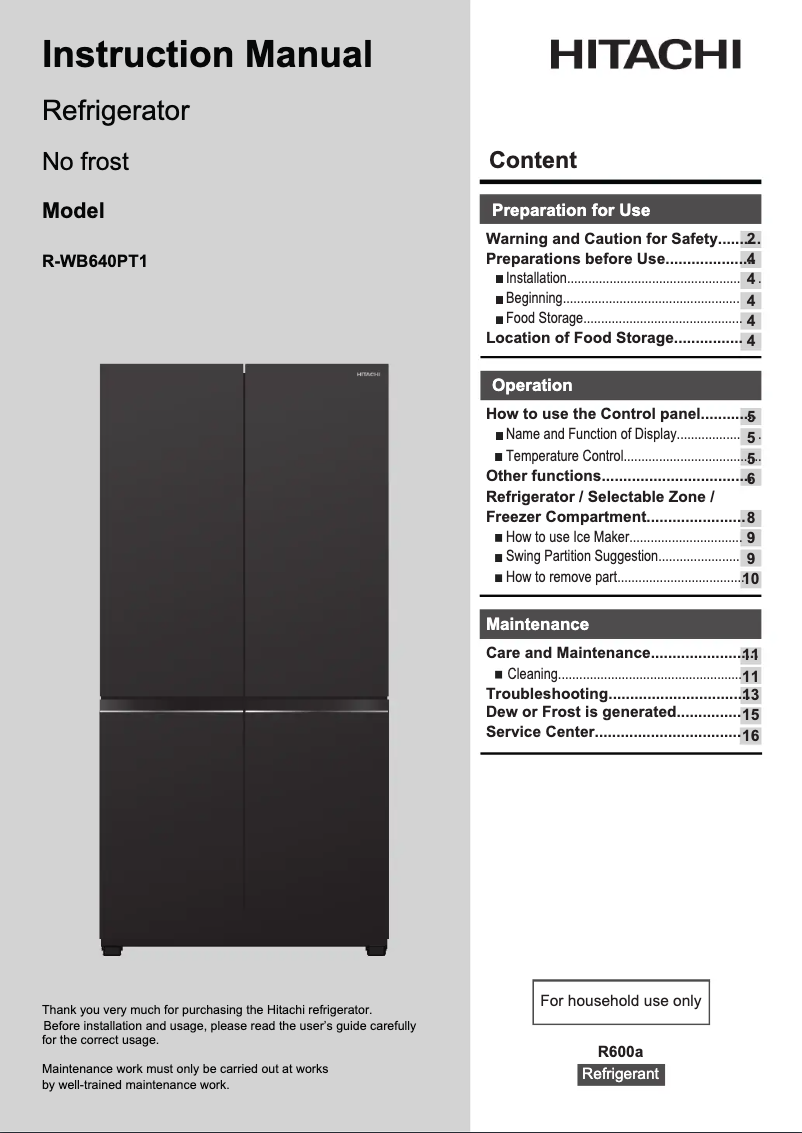Imagen de la primera página del manual del dispositivo R-WB640PT1