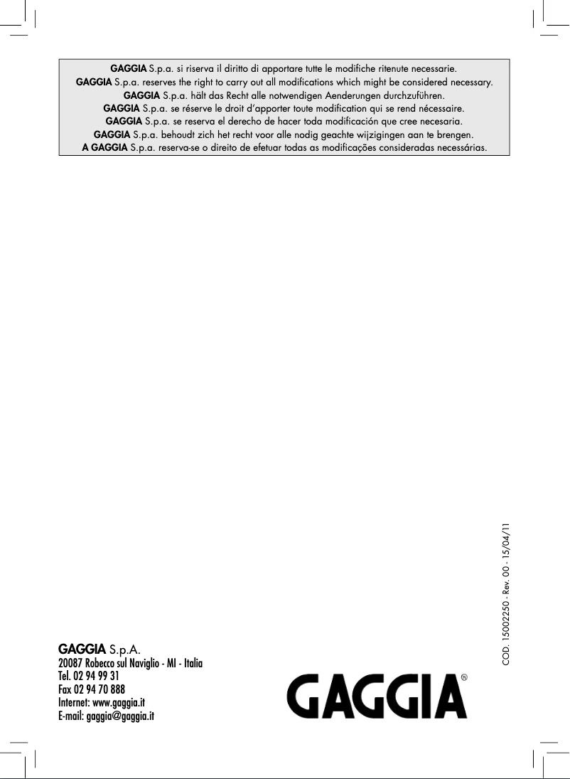Página 1 del manual Manual de usuario Gaggia Saeco Gaggia RI9303