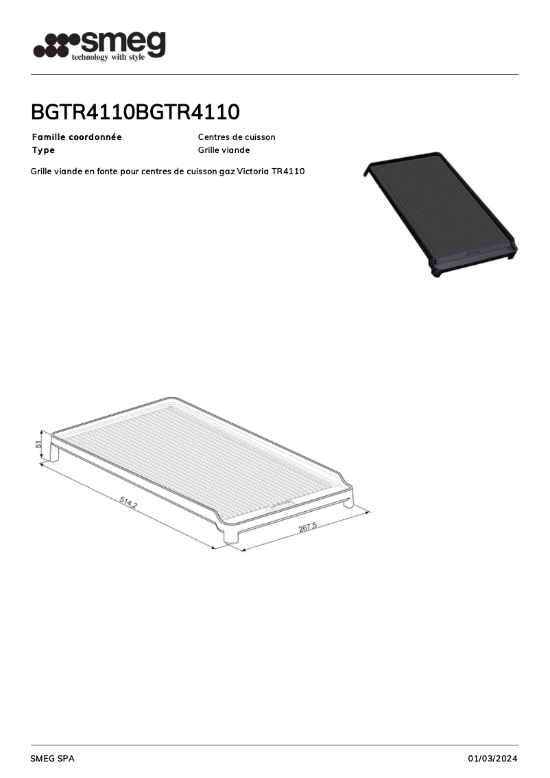 Página 1 del manual Ficha técnica Smeg BGTR4110