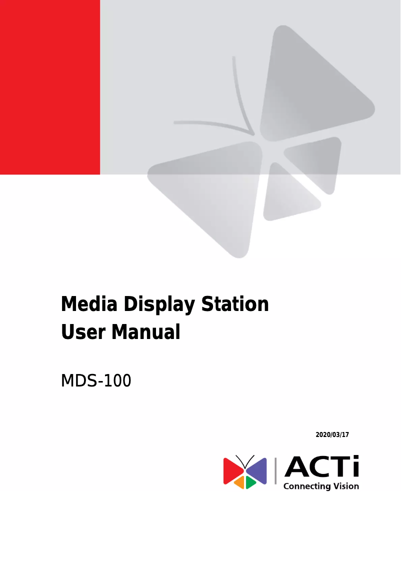 Página 1 del manual Manual de usuario ACTi MDS-100