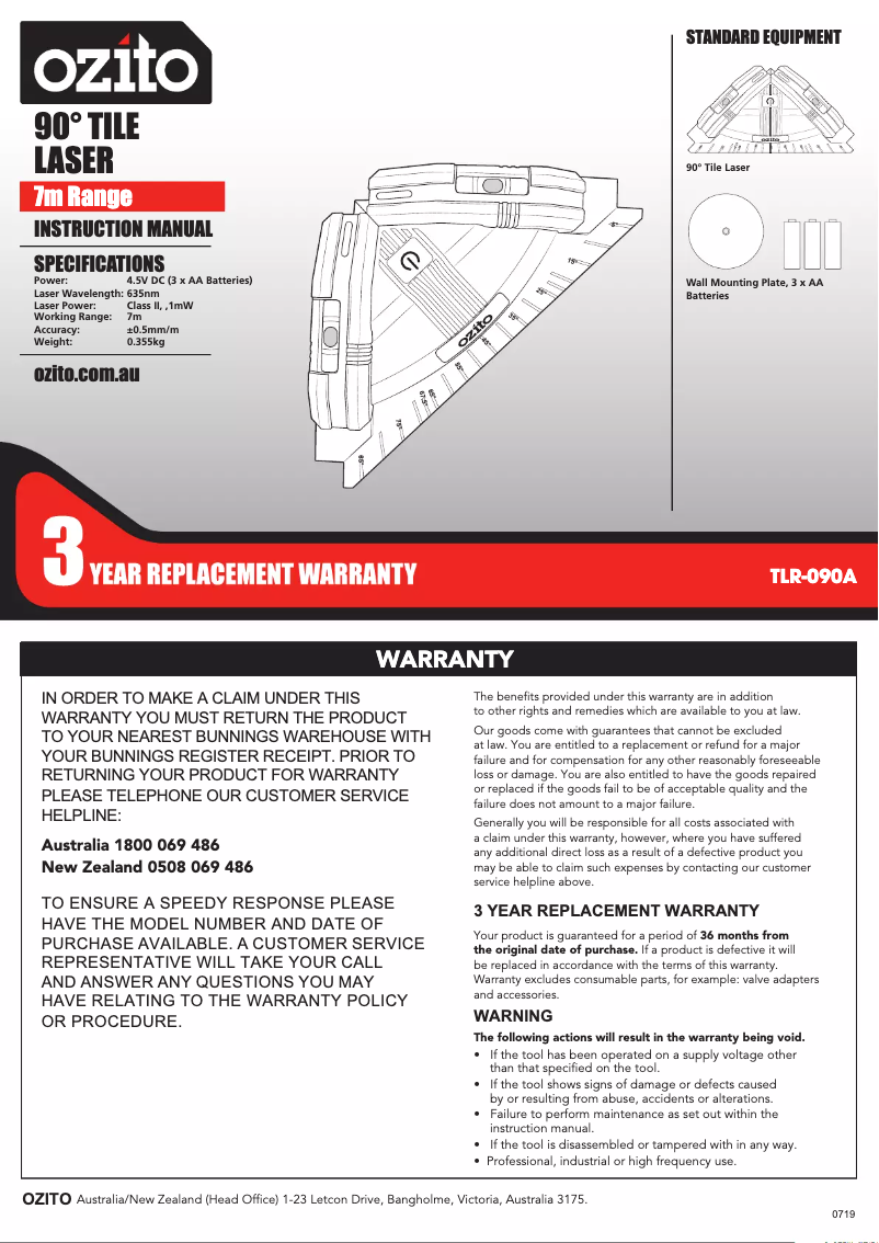 Página nº 1 - Manual de usuario Ozito TLR-090A