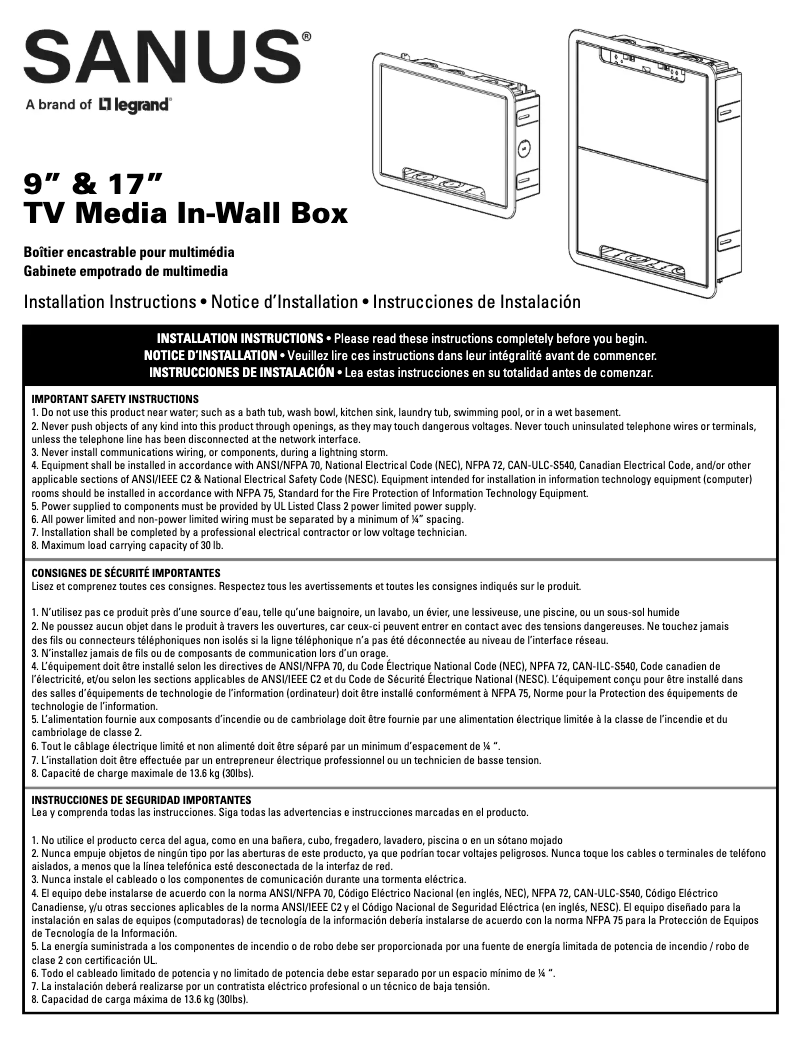 Página 1 del manual Manual de usuario Sanus SA-IWB17