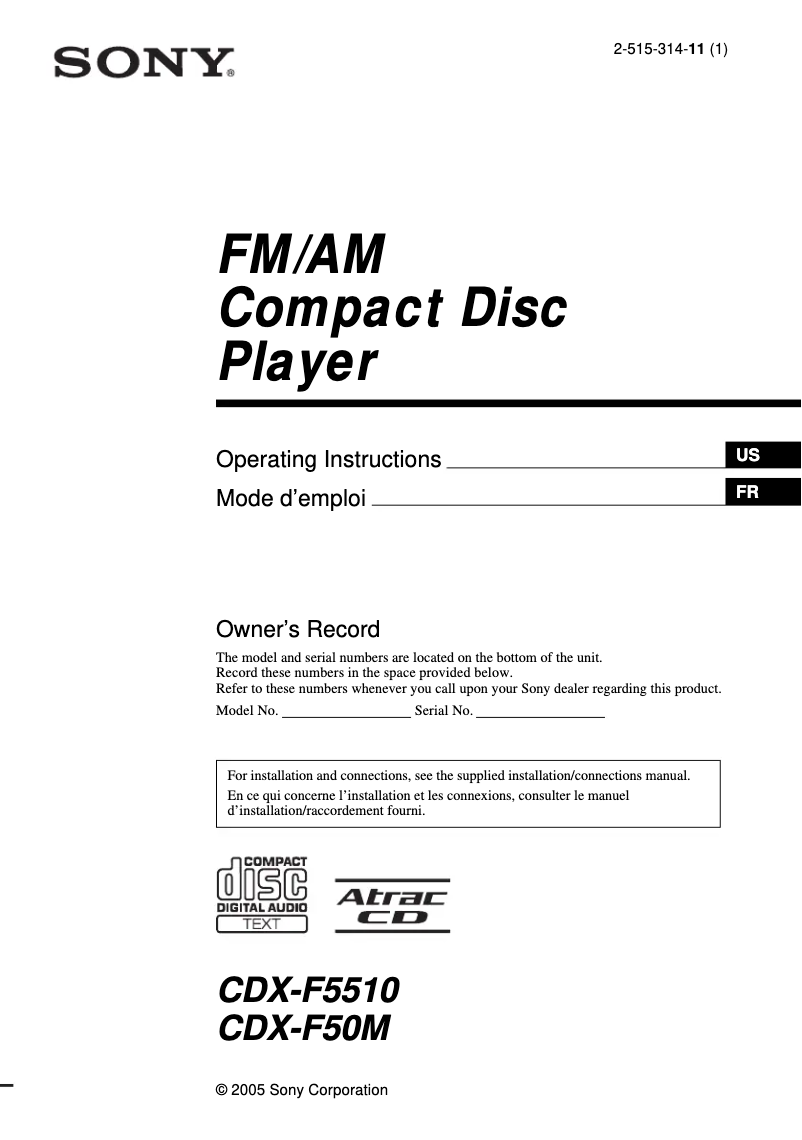 Imagen de la primera página del manual del dispositivo CDX-F50M