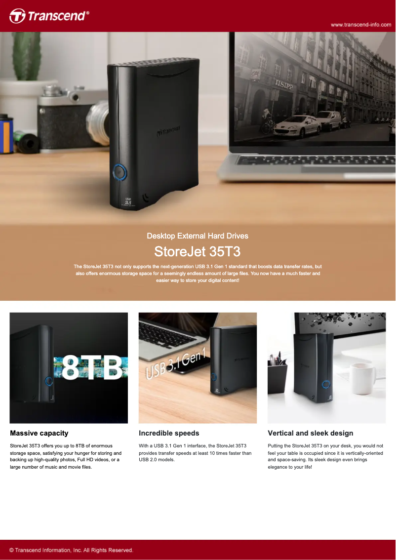 Página 1 del manual Ficha técnica Transcend StoreJet 35T3