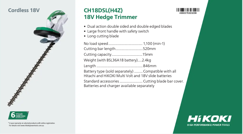 Página 1 del manual Ficha técnica HiKOKI CH18DSL