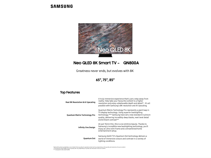 Página 1 del manual Ficha técnica Samsung QA65QN800AWXXY