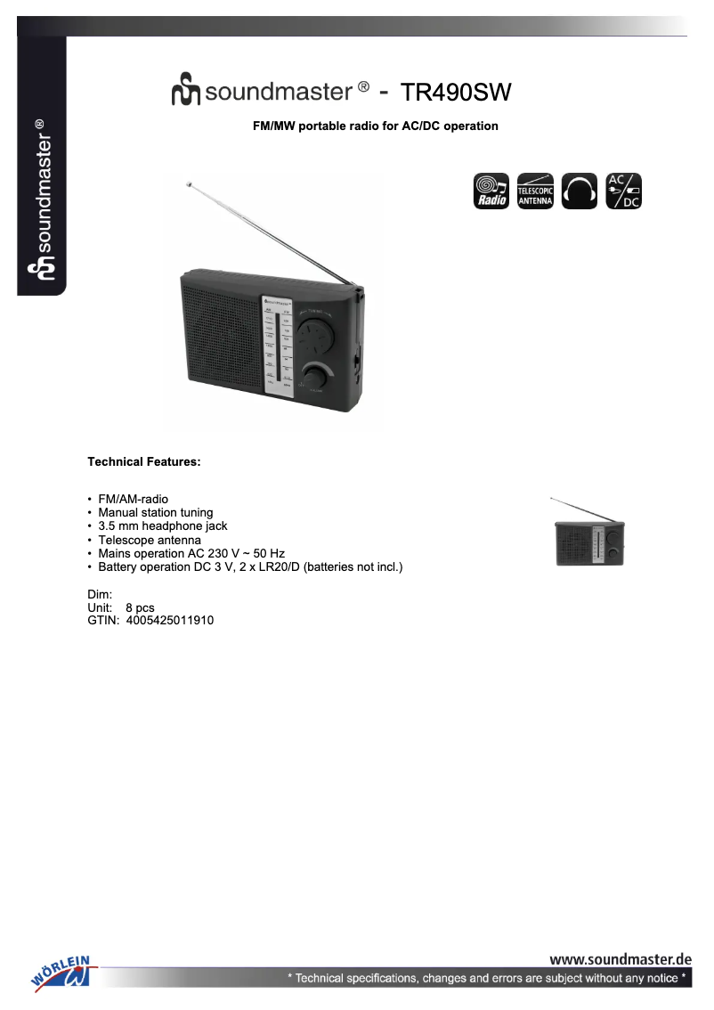 Imagen de la primera página del manual del dispositivo TR490