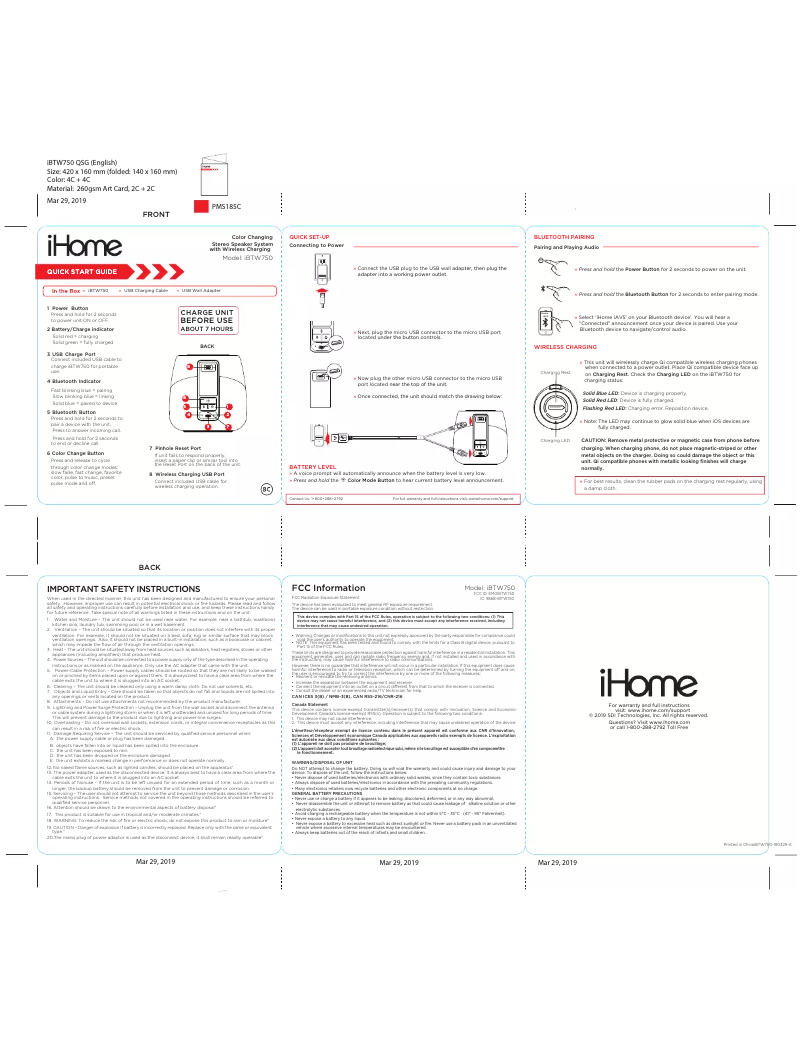 Página nº 1 - Manual de usuario iHome iBTW750