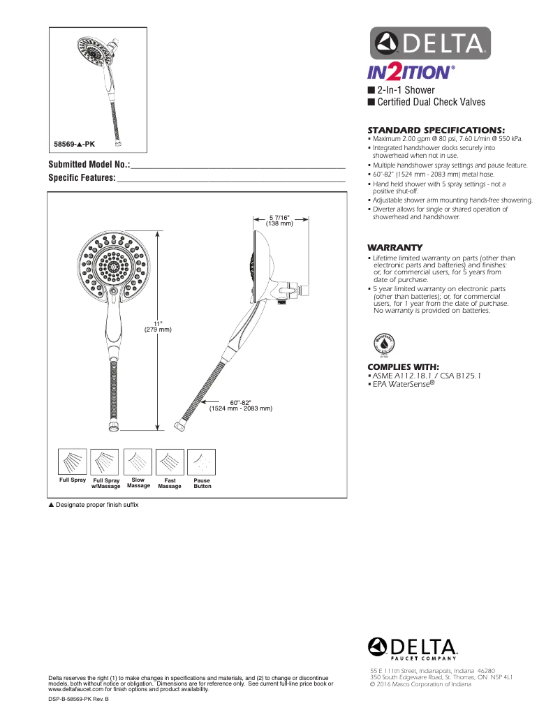 Página 1 del manual Ficha técnica Delta 58569-PK
