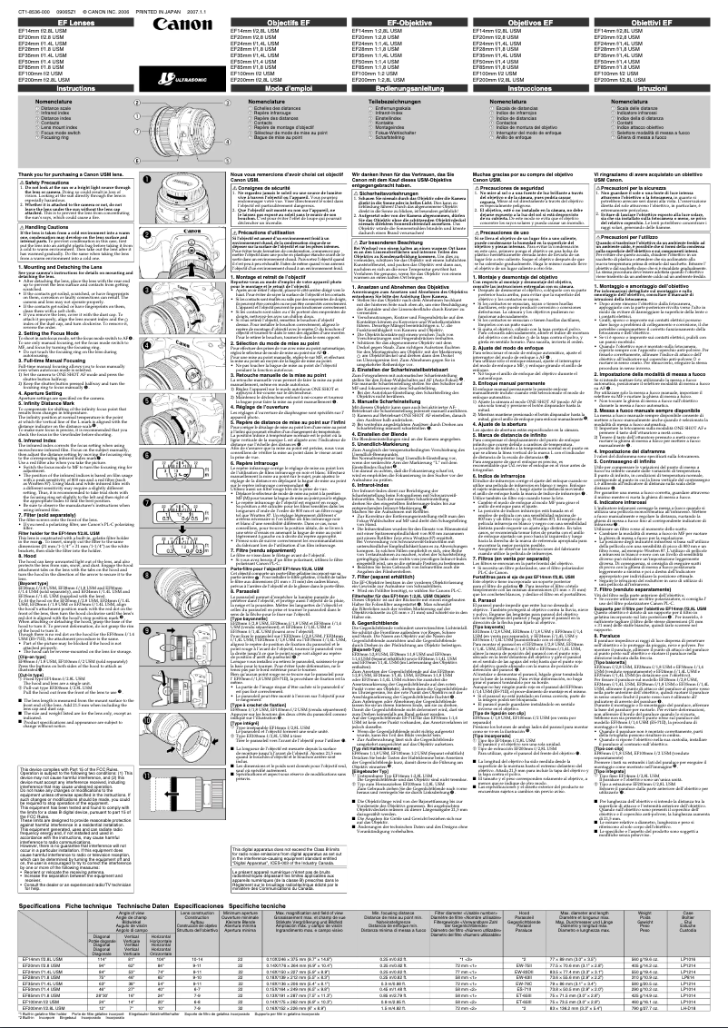 Imagen de la primera página del manual del dispositivo EF 24-70mm F4,0L IS USM