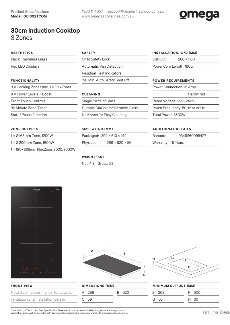 Página 1 del manual Ficha técnica Omega OCI302TCOM