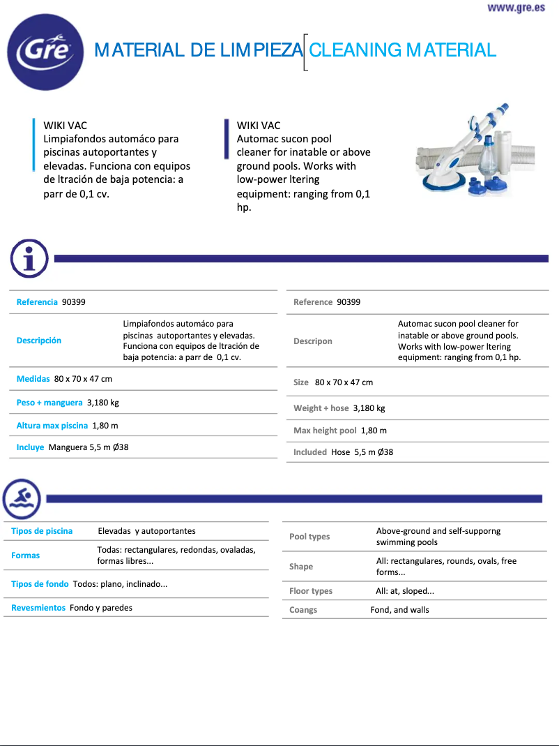 Página 1 del manual Ficha técnica Gre 90399