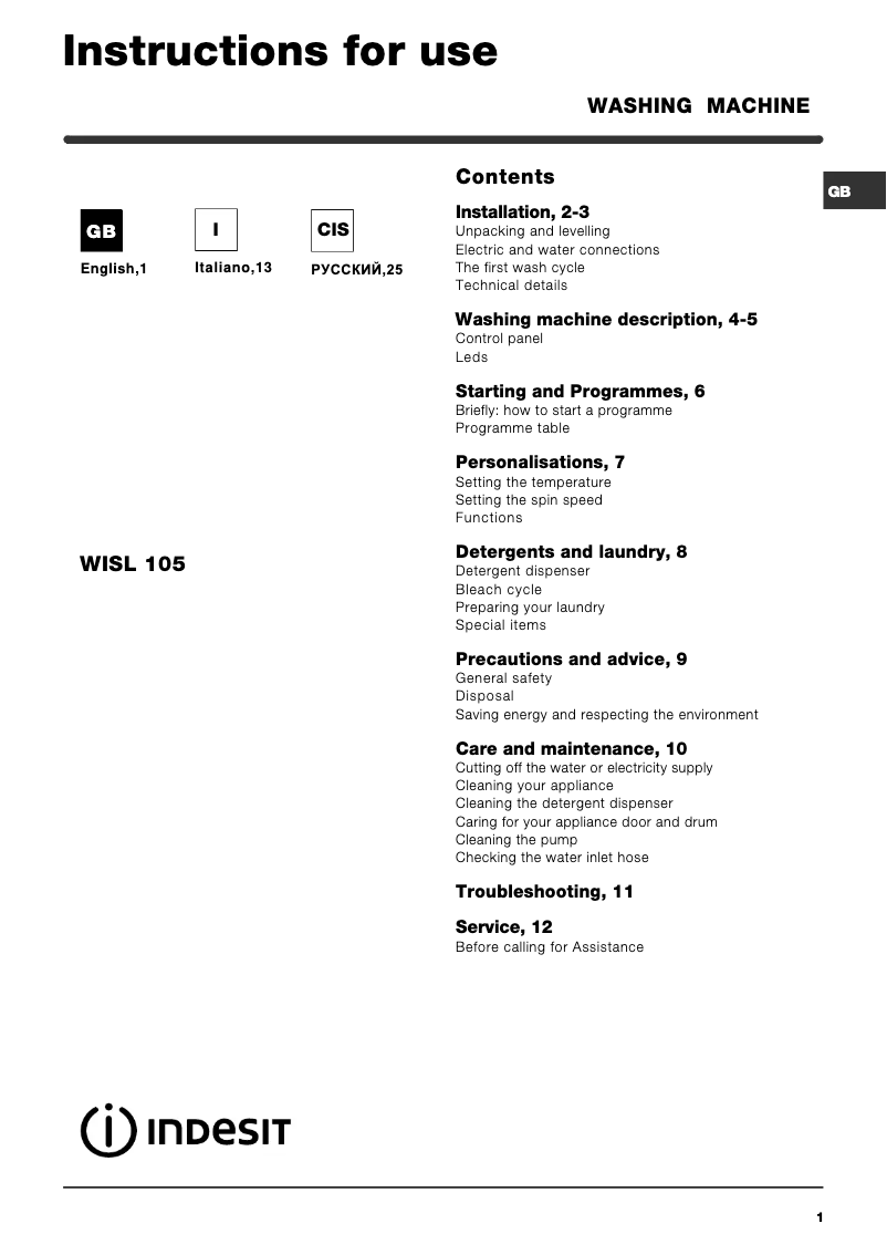 Imagen de la primera página del manual del dispositivo WISL 105 (EU).1