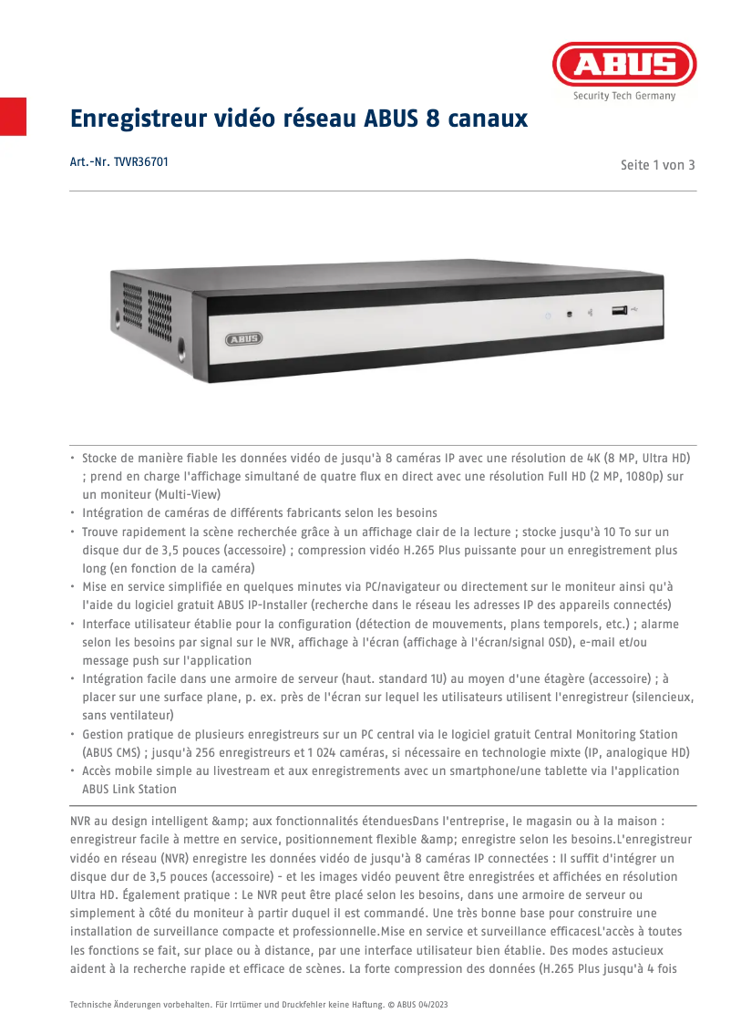 Imagen de la primera página del manual del dispositivo TVVR36701