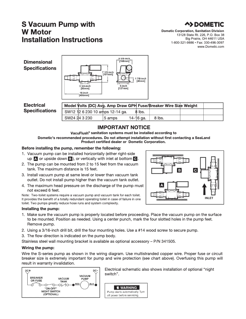Imagen de la primera página del manual del dispositivo Pump SW12