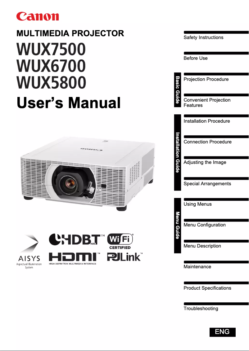 Imagen de la primera página del manual del dispositivo XEED WUX7500