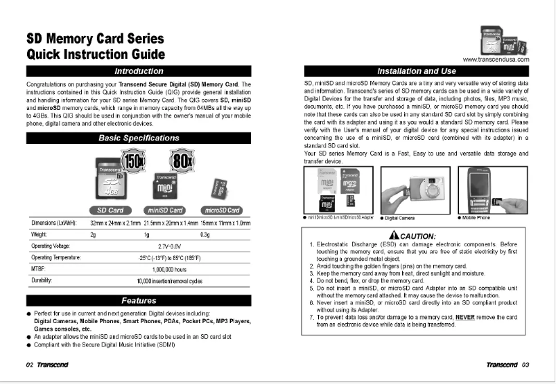 Página nº 1 - Manual de usuario Transcend SDHC Class 10 UHS-I 400x