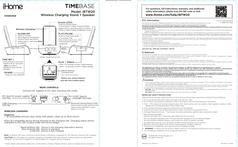 Imagen de la primera página del manual del dispositivo TIMEBASE iBTW20