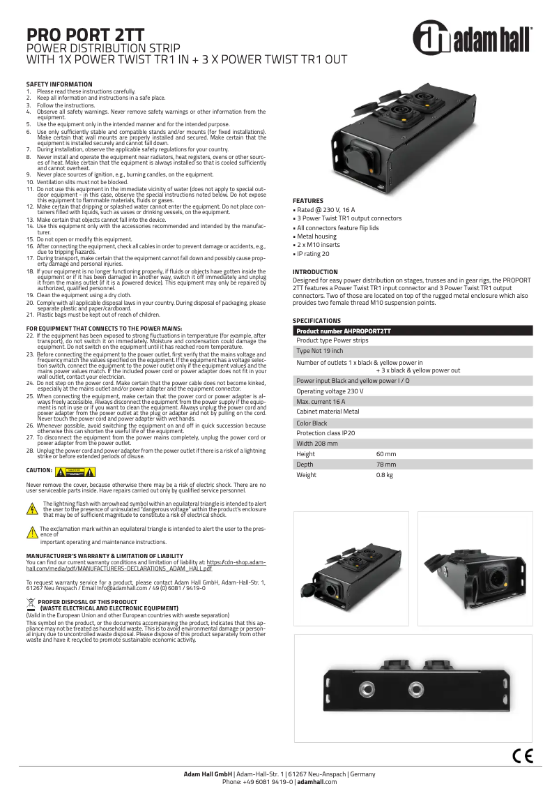 Página 1 del manual Manual de usuario Adam Hall PRO PORT 2TT