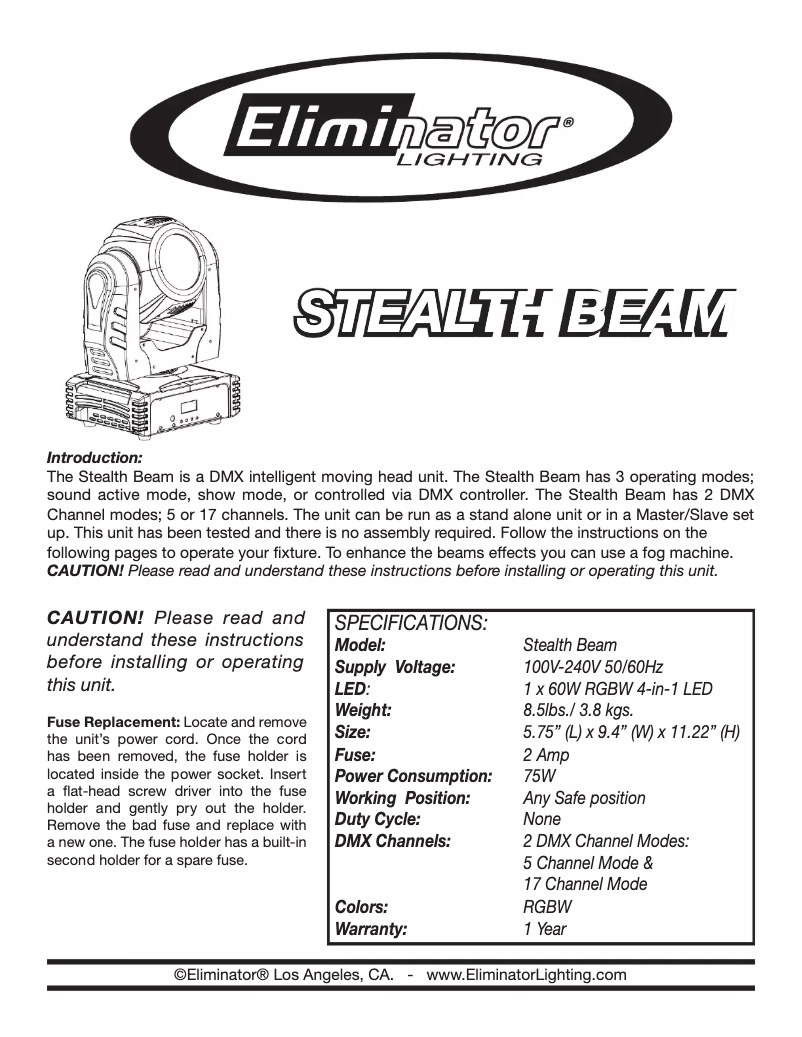 Imagen de la primera página del manual del dispositivo Stealth Beam