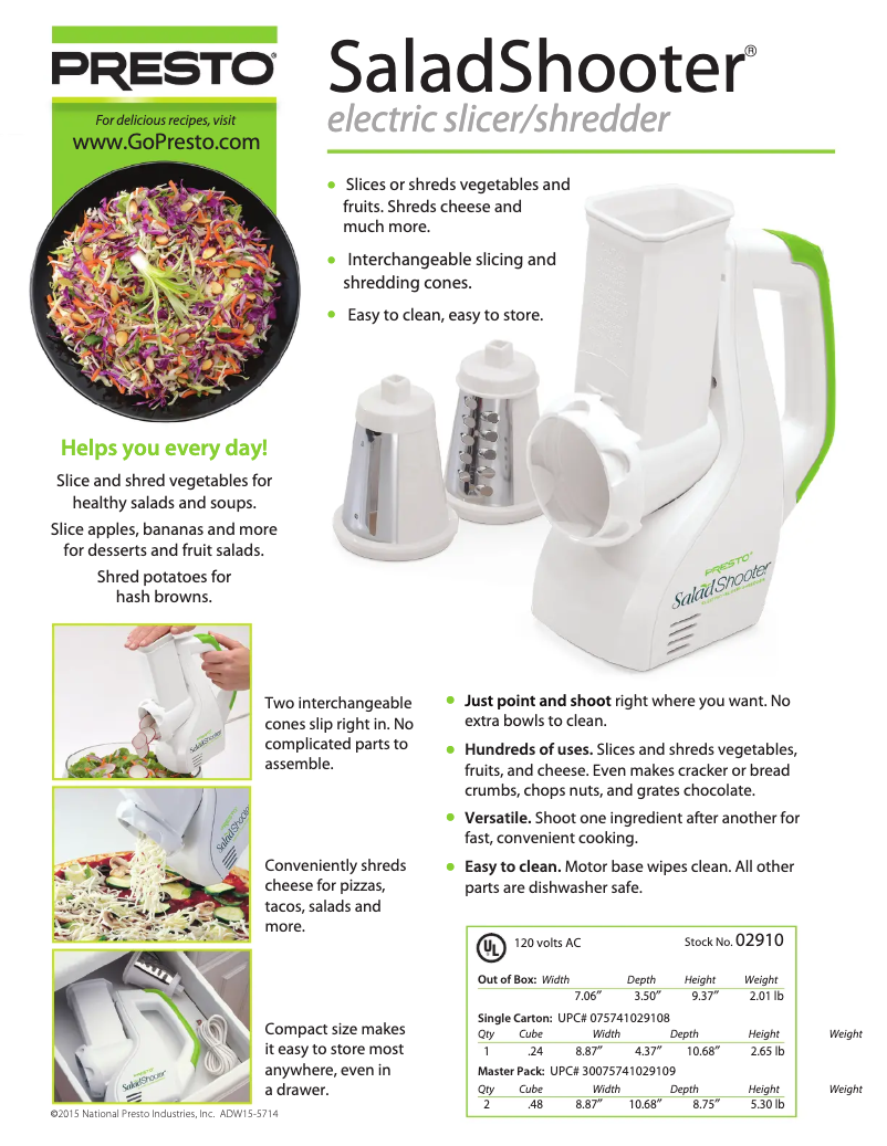 Página nº 1 - Ficha técnica Presto SaladShooter 02910