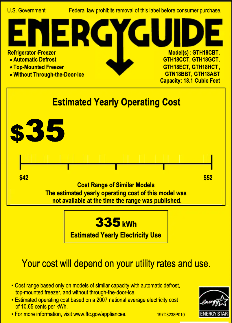 Página 1 del manual Etiqueta energética GE GTH18CCTRBB