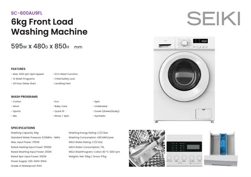 Página 1 del manual Ficha técnica Seiki SC-600AU9FL