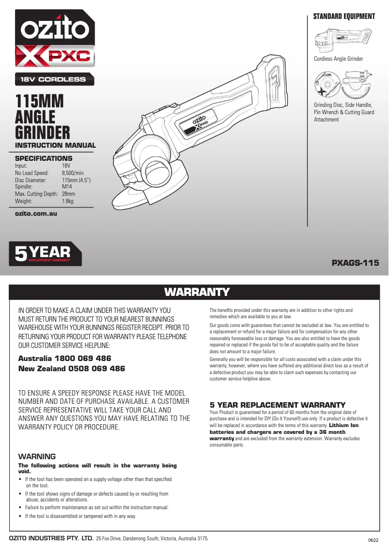 Imagen de la primera página del manual del dispositivo PXAGS-115