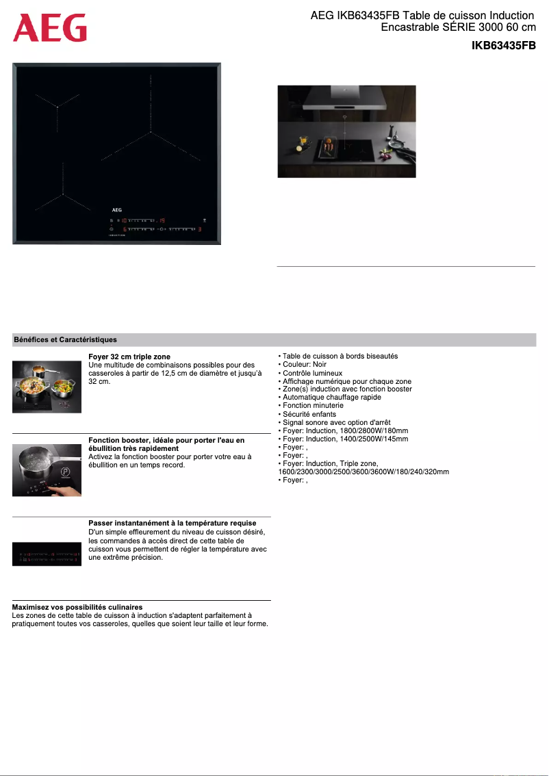 Página 1 del manual Ficha técnica AEG IKB63435FB